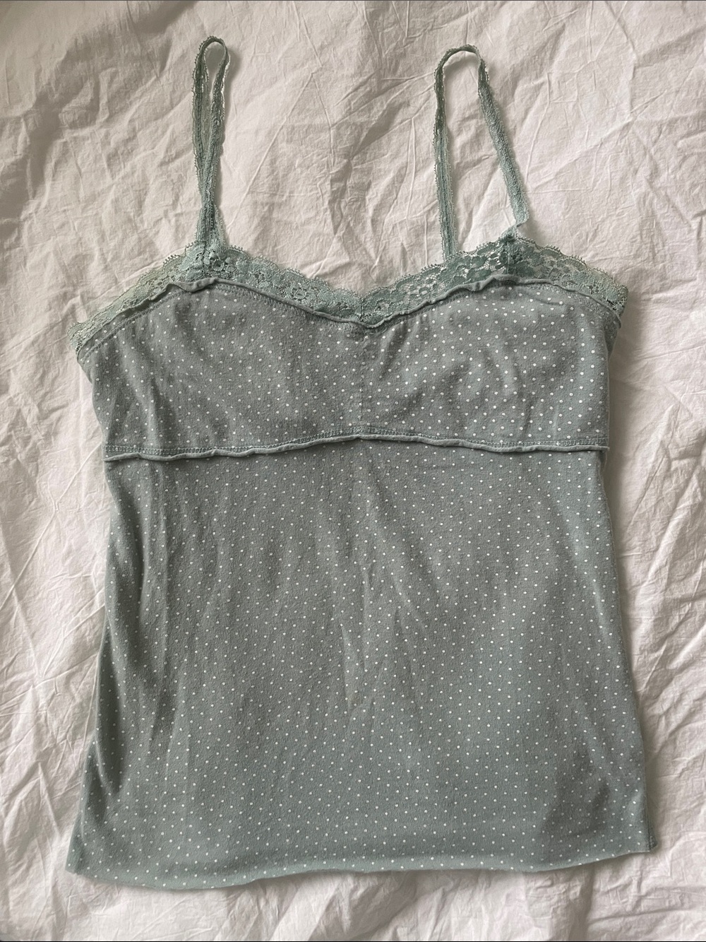 Vintage Forever 21 Sage Green Polka Dot Lace Cami